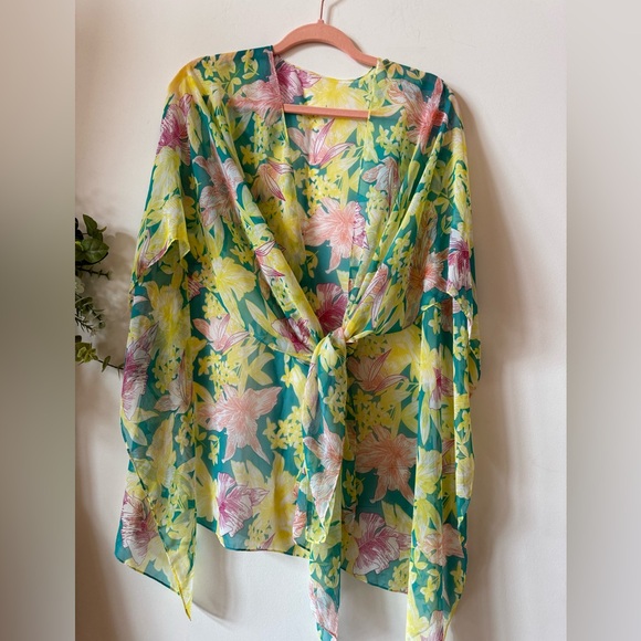 West Loop Kimono Beach Coverup Tropical Floral Wrap Women One Size Fits Most NWT - Picture 4 of 6